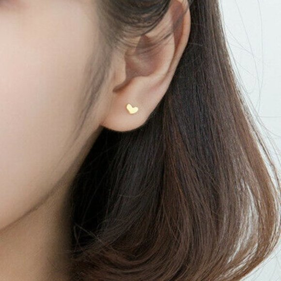 New 14k Yellow Gold/925 Silver Small Heart Studs - Picture 4 of 4